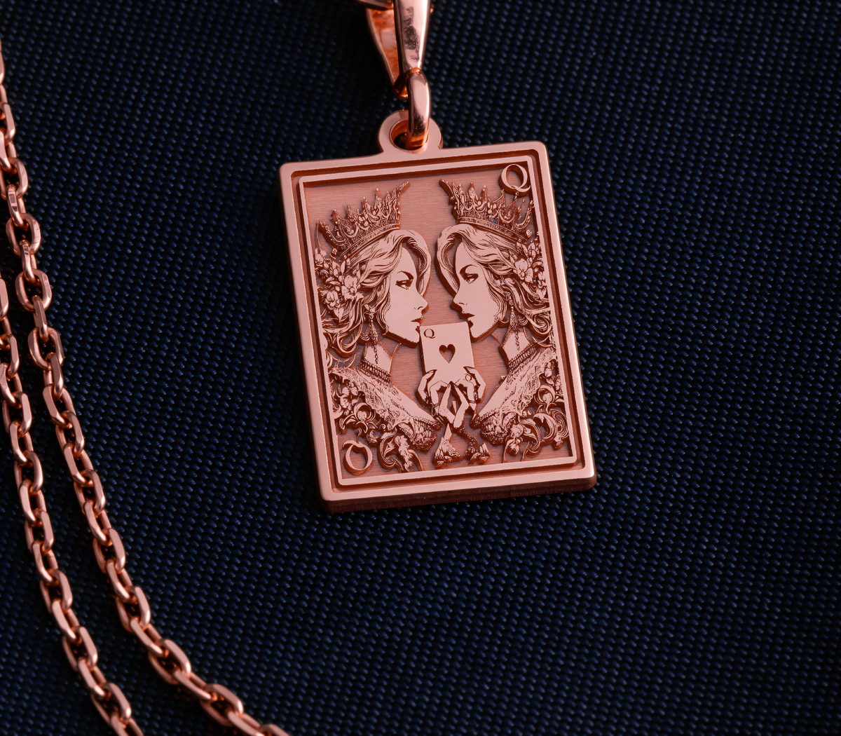 Ace of Queens Tarot Pendant Necklace - Major Arcana in a polished rose gold finish.