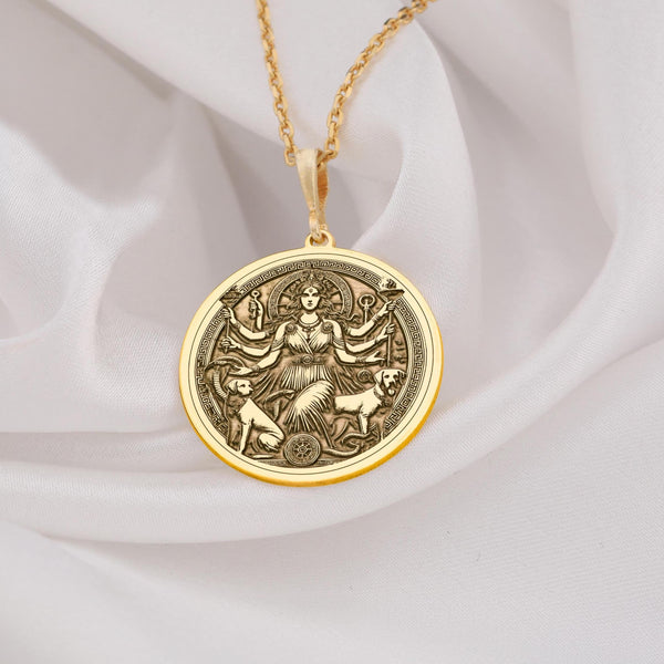 Hecate Pendant Necklace crafted in 14K Solid Gold, inspired by Greek mythology. A perfect talisman gifts for women, symbolizing power and protection.