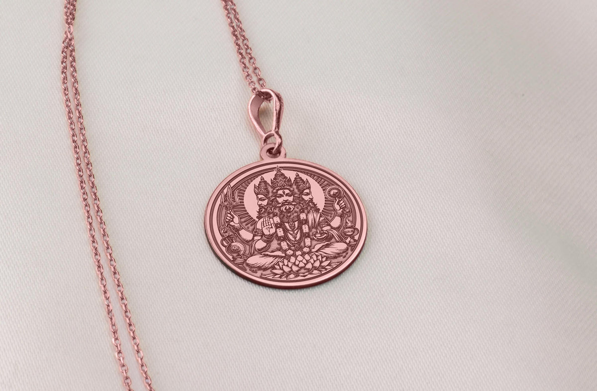 Brahma God Creator Pendant | 14K Gold & Silver Options - Spiritual Protection Hindu Mythology - Image 4