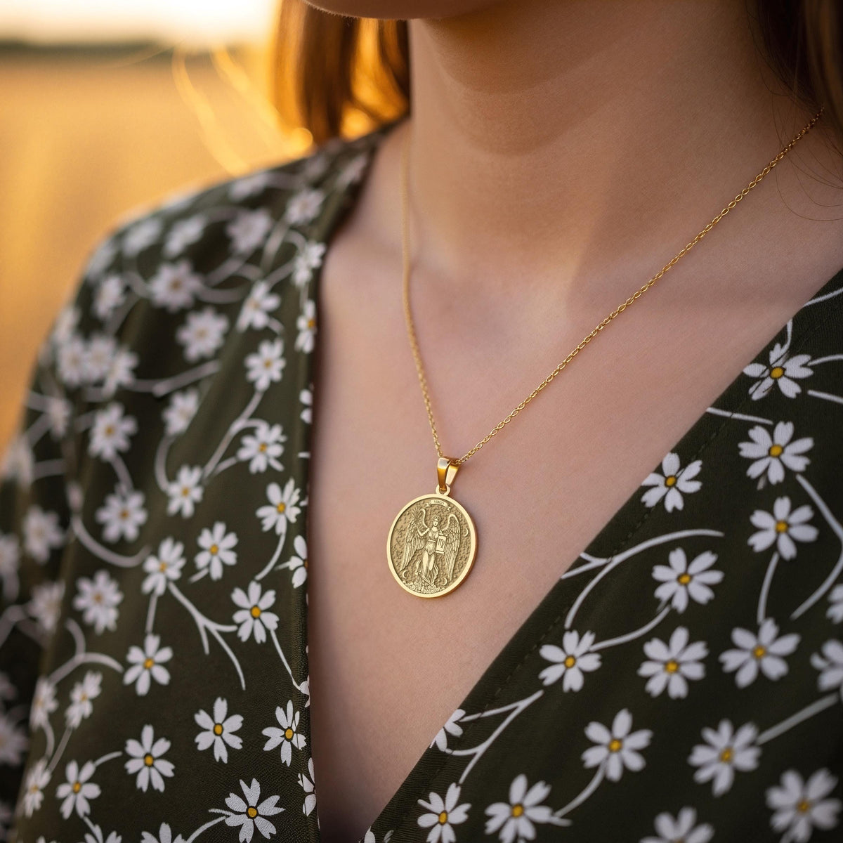 An heirloom-quality 14K solid gold round pendant engraved with a beautiful Virgo angel. This fine horoscope jewelry is a timeless symbol of the harvest season and purity.