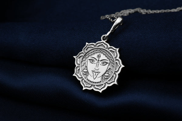 14K Solid Gold Durga Hindu Goddess Necklace, Durga Silver Hindu Goddess Pendant, Hindu Women jewelry, Women Hindu Goddess Meddalion