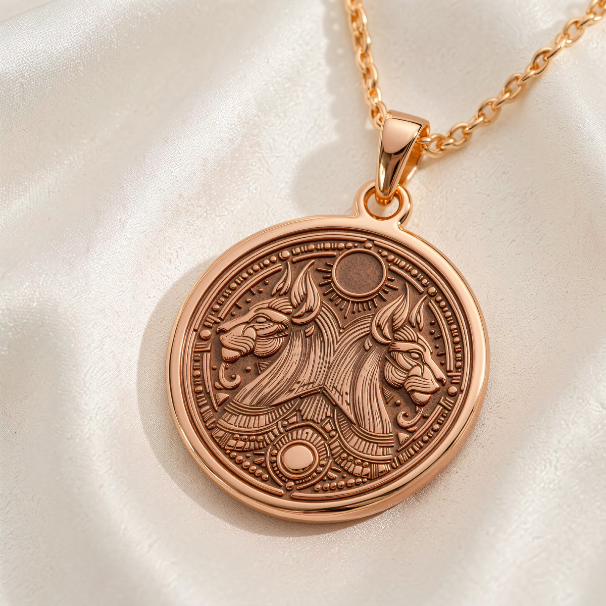 Aker Lion God Pendant | Silver & Plated Options - Ancient Mythology Protection Talisman - 14K Rose Gold Plated Front View