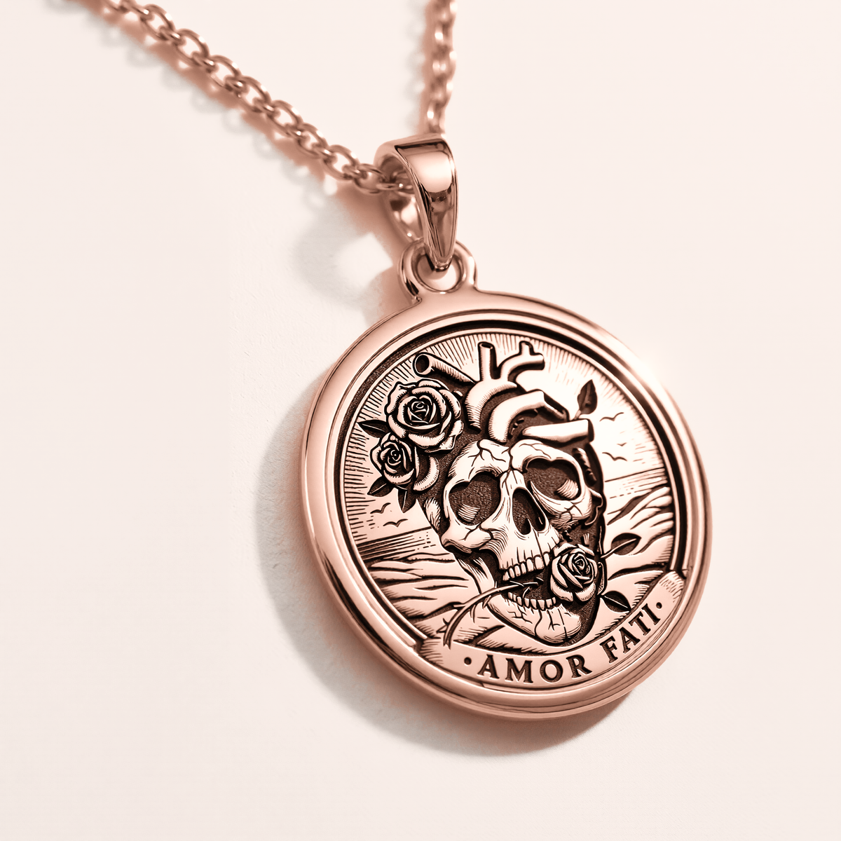Amor Fati Latin Quote Charm Necklace - 14K Rose Gold Plated