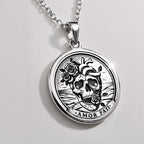 Amor Fati Latin Quote Charm Necklace Pendants 925 925 Sterling Silver skull pendant with roses and AMOR FATI text necklace