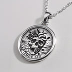 Amor Fati Latin Quote Charm Necklace Pendants 925 925 Sterling Silver skull with roses pendant necklace in a round shape