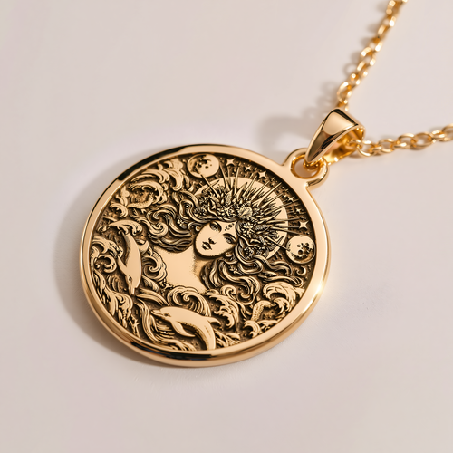 Amphitrite Sea Goddess Necklace - 14K Solid Gold, Right Angle View