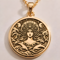 Amphitrite Necklace in 14K solid gold, a celestial sea goddess pendant inspired by Greek mythology. Perfect nautical jewelry gift for her, featuring intricate ocean waves and divine detailing.