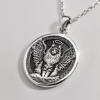 Angel Cat Maine Coon Medallion Pendants 925 925 Sterling Silver winged feline pendant necklace with circular frame
