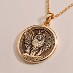 Angel Cat Maine Coon Medallion Pendants 14K 14K Gold Plated winged feline pendant with halo design necklace