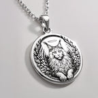 925 925 Sterling Silver Angel Cat Maine Coon Medallion Pendants Silver-toned sterling silver winged feline pendant with detailed fur texture necklace