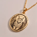 Angel Cat Maine Coon Medallion Pendants 14K 14K Gold Plated winged feline pendant necklace with circular frame design