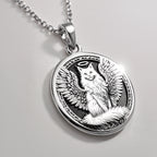 Angel Cat Medallion Pet Memorial Pendant Pendants 925 925 Sterling Silver winged feline pendant on a chain necklace