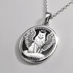 Angel Cat Medallion Pet Memorial Pendant Pendants 925 925 Sterling Silver winged cat pendant necklace with detailed engraving.
