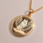 Angel Cat Medallion Pet Memorial Pendant Pendants 14K 14K Gold Plated winged cat pendant necklace with detailed engraving.