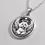 Angel Dog Rainbow Bridge Medallion Pendants 925 925 Sterling Silver winged dog pendant with halo design necklace