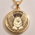 Angel Dog Samoyed Medallion Pendants 14K 14K Gold Plated dog with wings pendant necklace, ornate frame, luxury jewelry