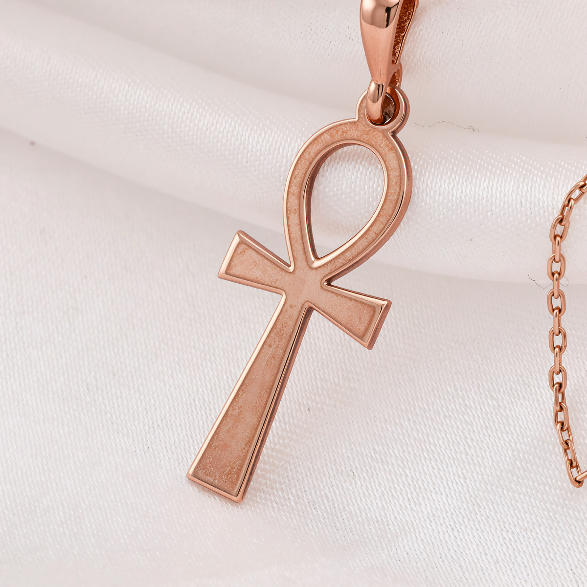 Ankh Pendant Necklace - Egyptian Symbol of Life Amulet in a polished rose gold finish.