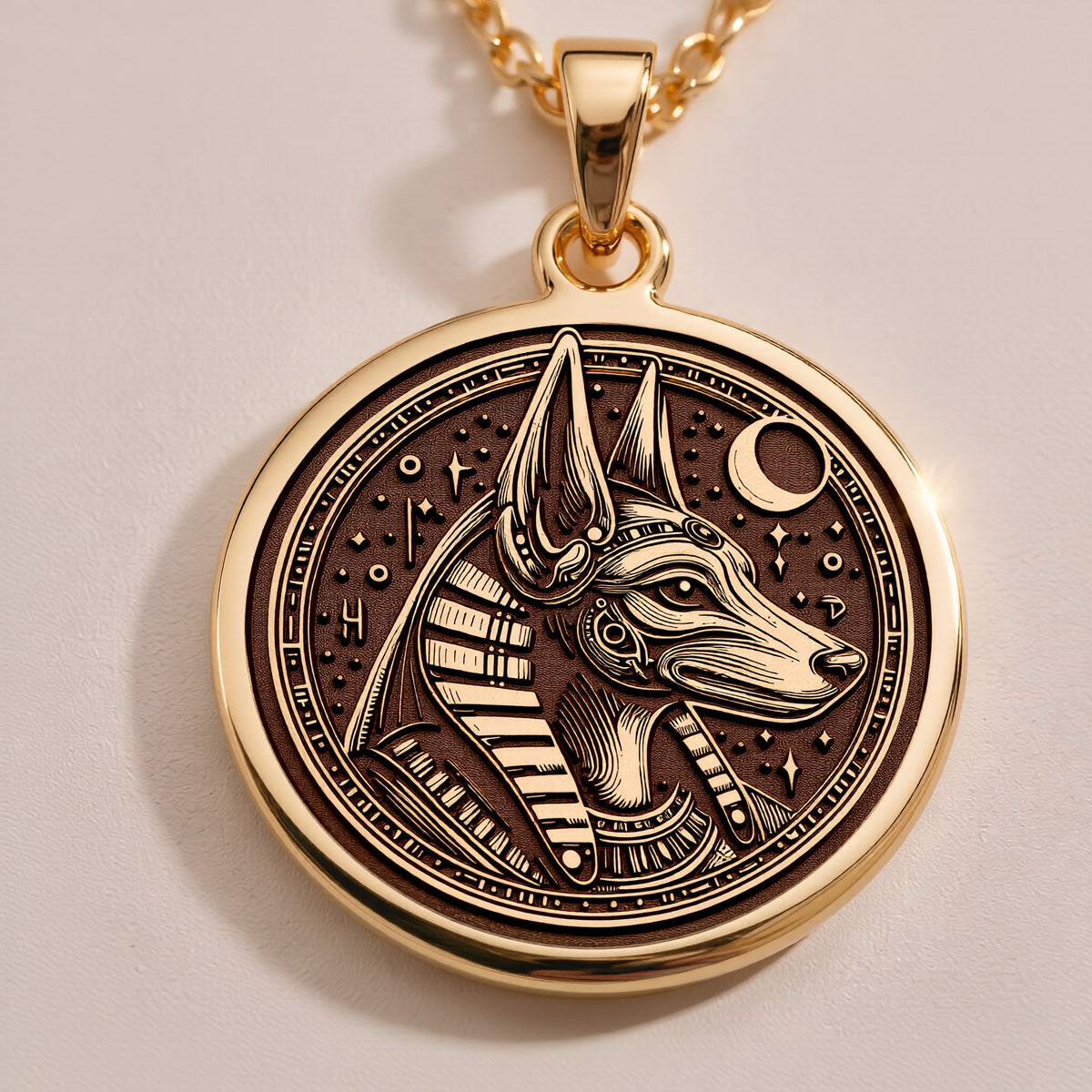 Anubis Pendant Necklace - Egyptian Jackal God Amulet - 14K Gold Plated
