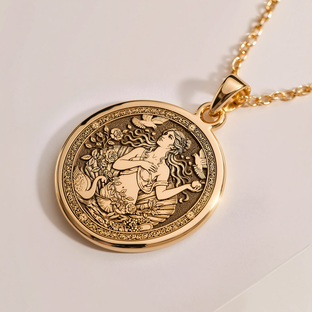 Aphrodite Love Goddess Necklace in 14K Solid Gold - 14K Solid Gold, Right Angle View