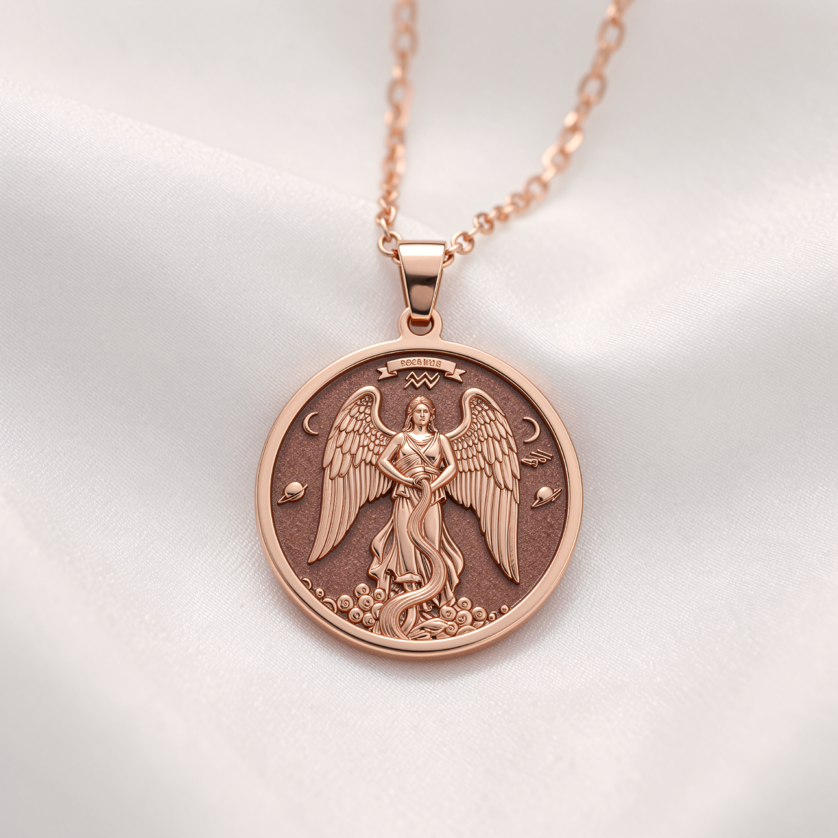 Aquarius Pendant Necklace - Water Bearer Zodiac Sign - 14K Rose Gold Plated