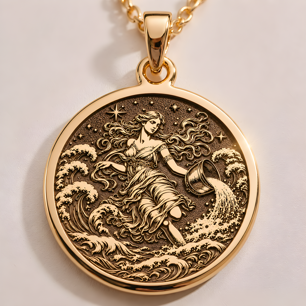 Aquarius Necklace: 14K Gold with water bearer zodiac sign astrology talisman gift - View 48