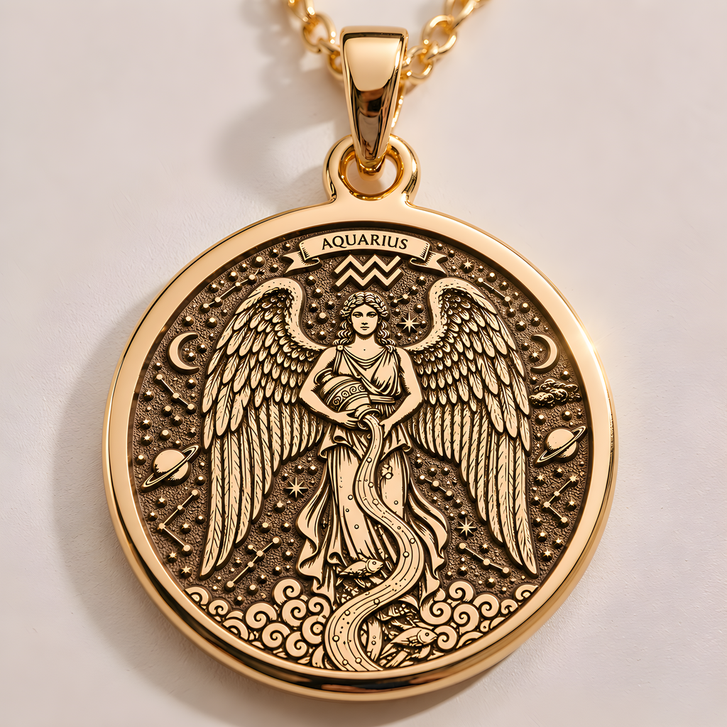 Aquarius Necklace: 14K Gold with water bearer zodiac sign astrology talisman gift - View 48
