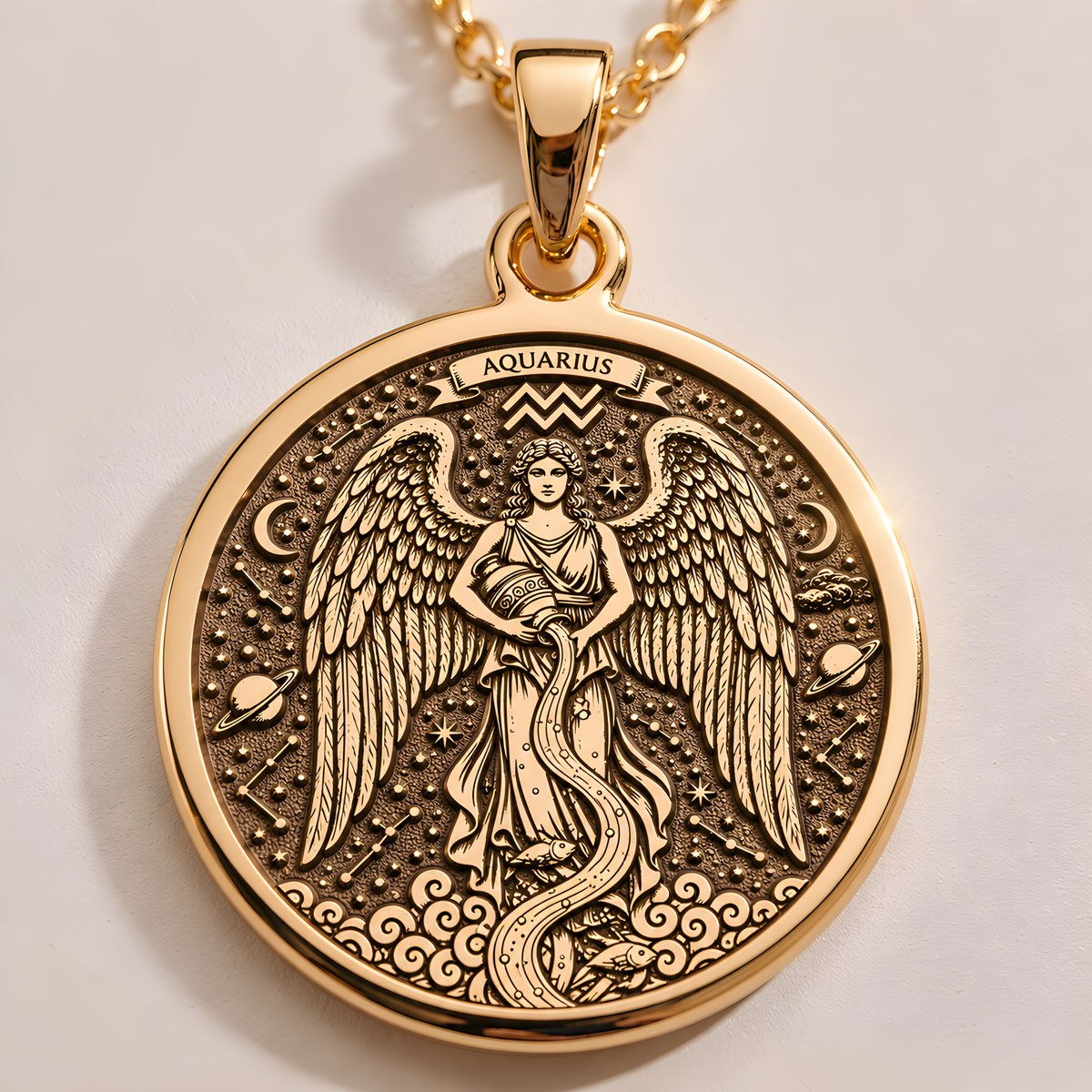 Aquarius Necklace: 14K Gold with water bearer zodiac sign astrology talisman gift - View 48