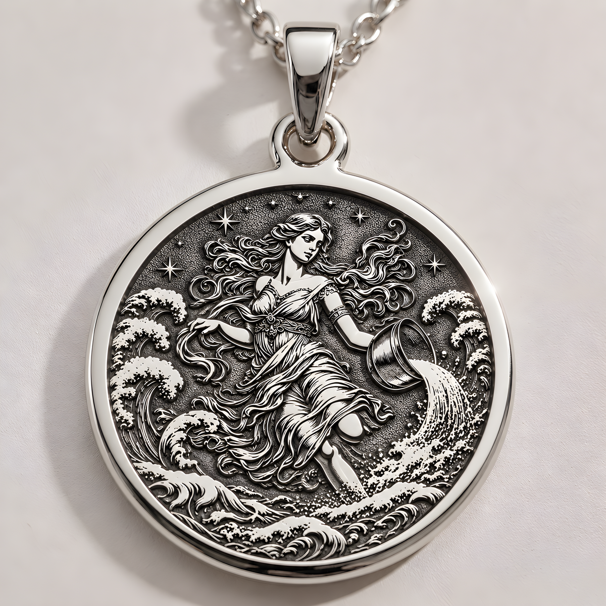 Aquarius Water Bearer Necklace – Ocean Waves - 925 Sterling Silver