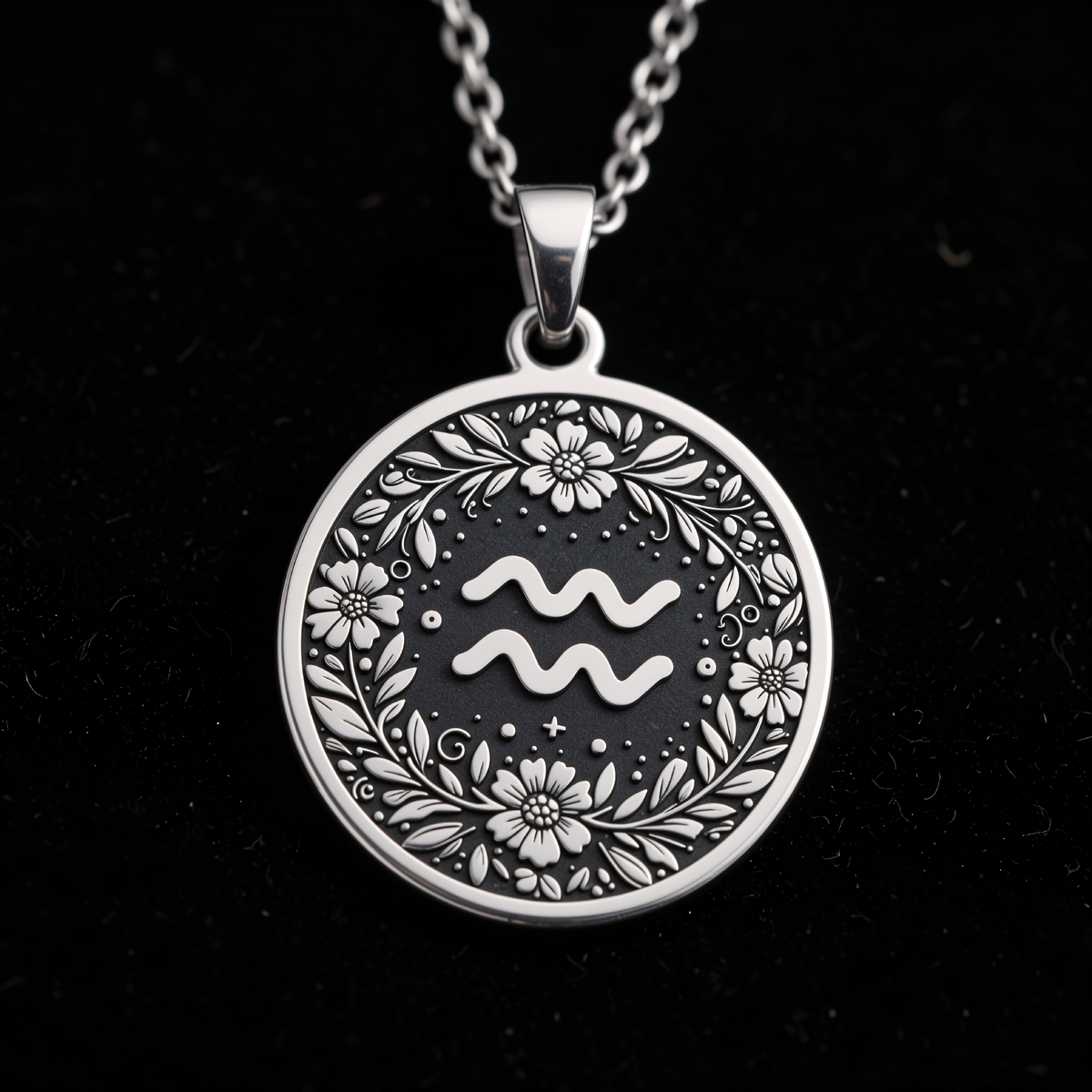 Aquarius Zodiac Pendant Medallion - Birthday Star Sign Gift - 925 Sterling Silver