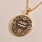 Aquarius Zodiac Medallion - Astrological Sign Birthdate Jewelry - Görsel 3, 14K gold zodiac