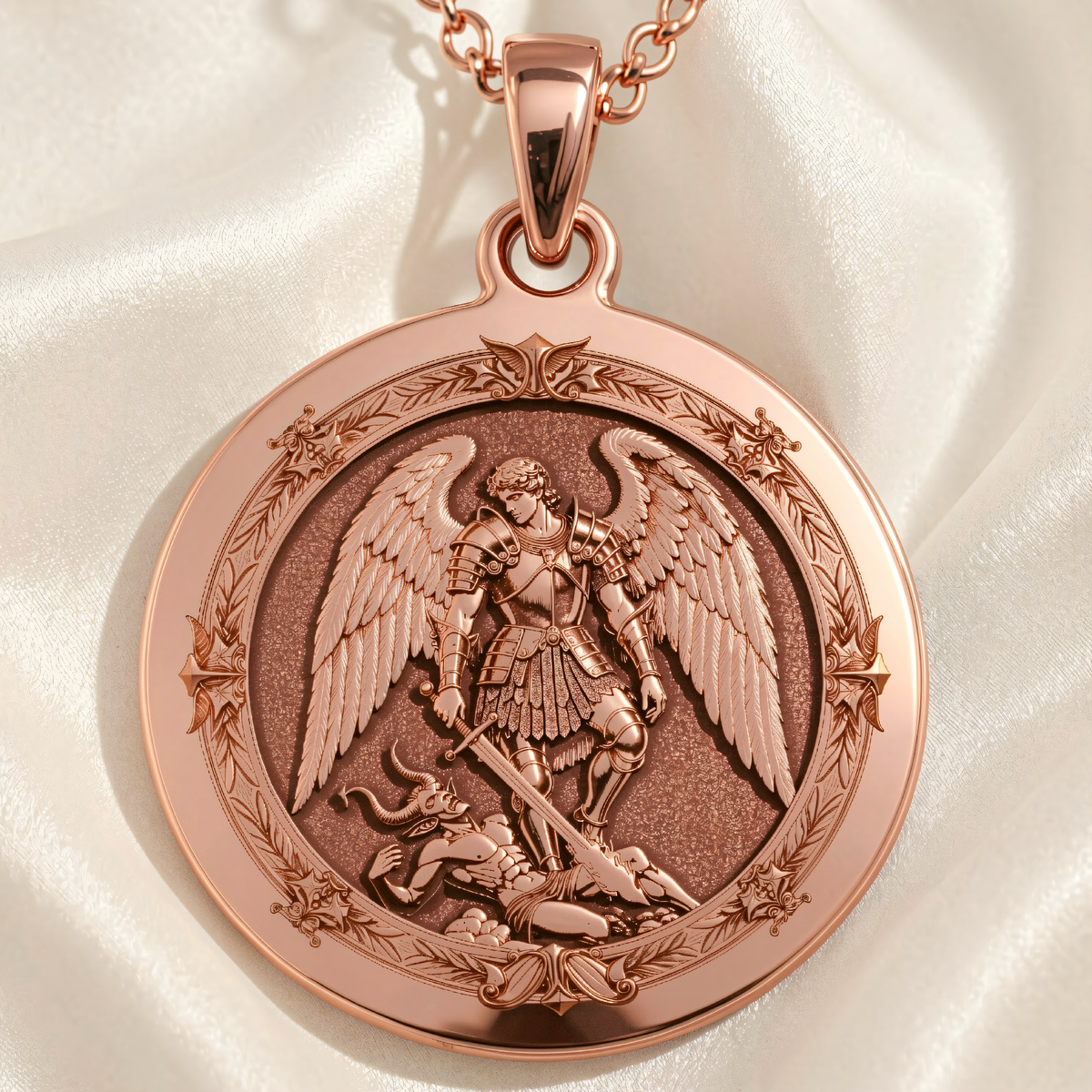 Archangel Michael Coin Pendant - 14K Rose Gold Plated