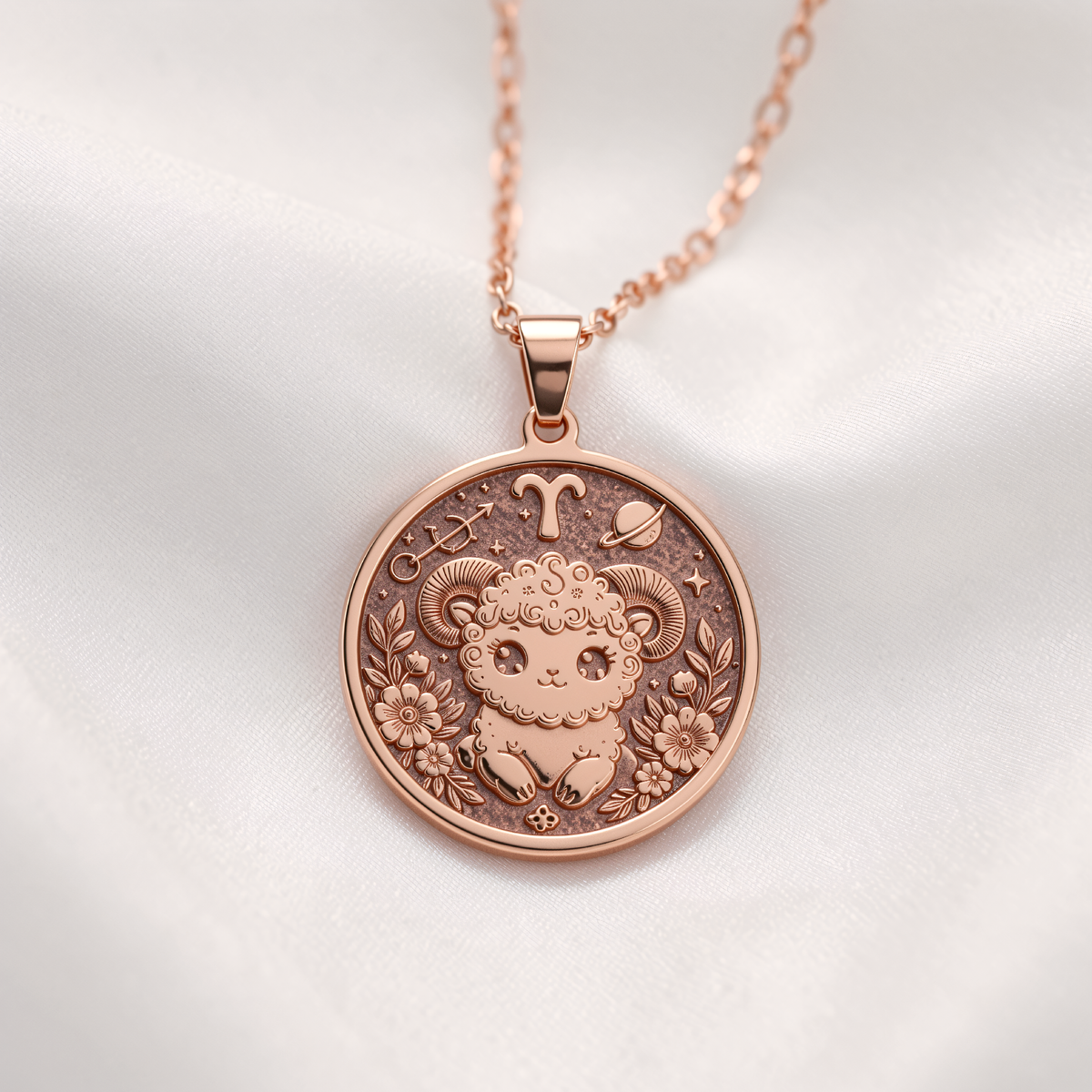 Aries Zodiac Astrological Sign Necklace - 14K Rose Gold Plated