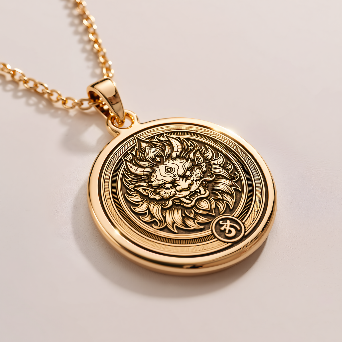 Asura Demon Hindu Pendant - 14K Solid Gold, Left Angle View