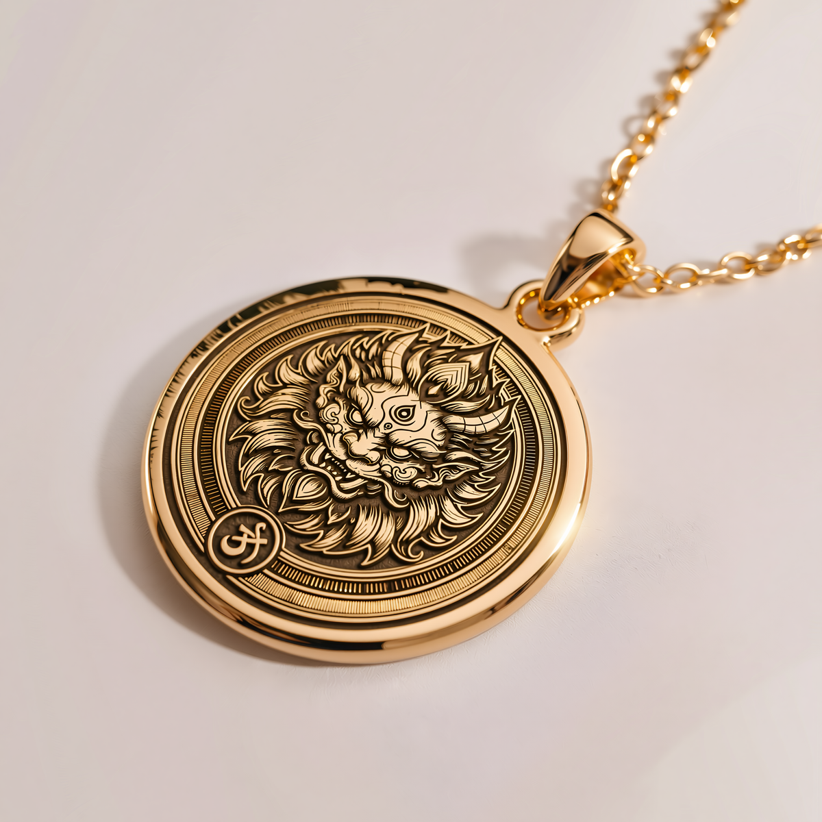 Asura Demon Hindu Pendant - 14K Solid Gold, Right Angle View