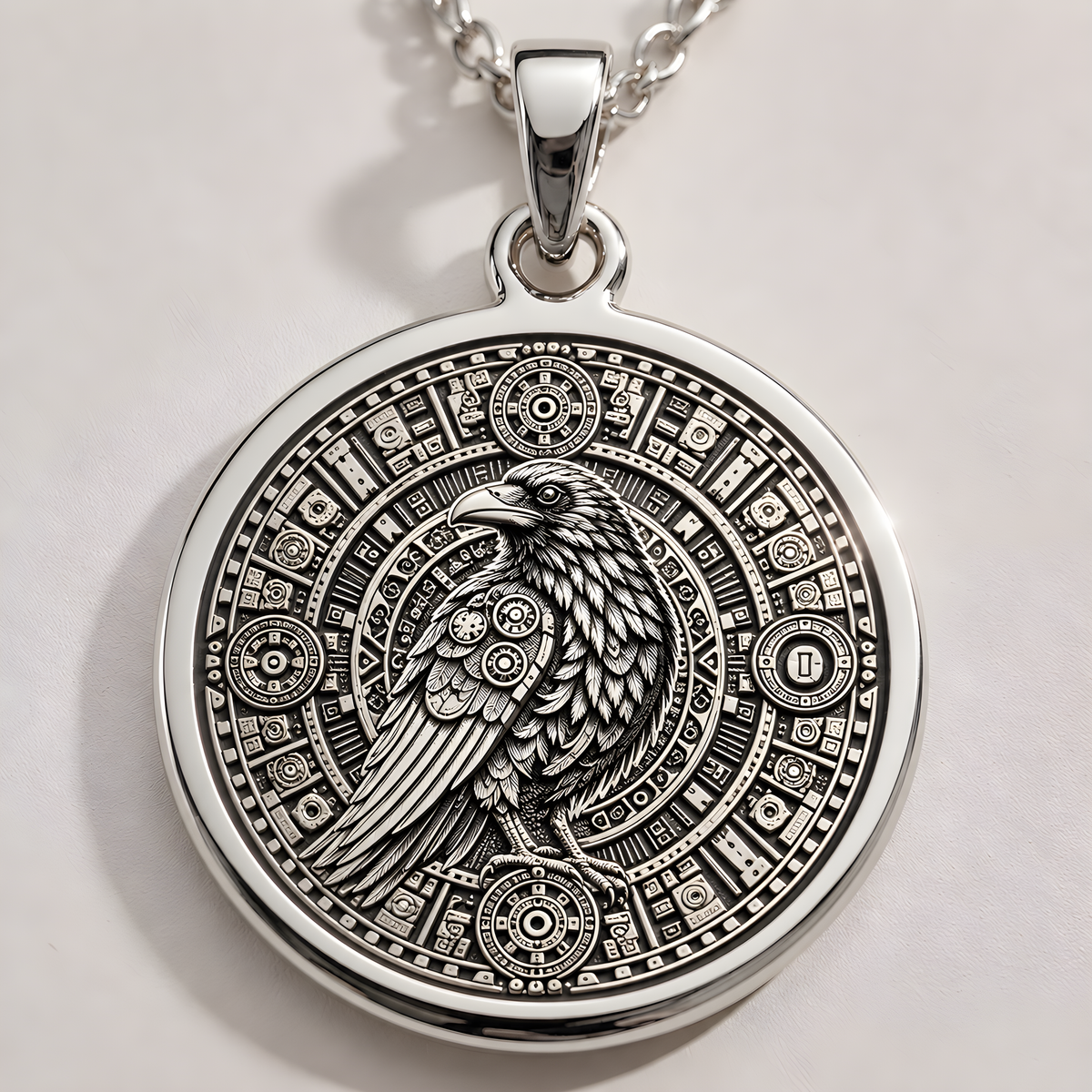 Aztec Calendar Raven Pendant - 925 Sterling Silver
