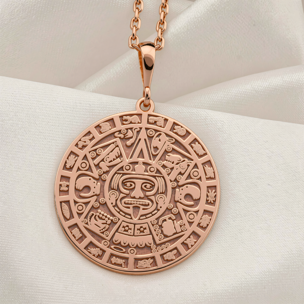 Aztec Sun Stone Calendar Medallion - 14K Rose Gold Plated