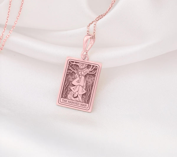 Hanged Man Tarot Necklace Rose Gold, Tarot Jewelry Rose Gold, Spiritual Jewelry Rose Gold, Mystical Jewelry Rose Gold, Occult Jewelry Rose Gold, Rose Gold Tarot Necklace, Hanged Man Pendant Rose Gold, Rose Gold Hanged Man Pendant, Rose Gold Tarot Necklace for Women, Rose Gold Tarot Necklace Gift, Rose Gold Tarot Necklace Meaning, Rose Gold Tarot Necklace Symbolism, Rose Gold Jewelry for Transformation, Rose Gold Jewelry for Self-Discovery, Rose Gold Jewelry for Inner Peace
