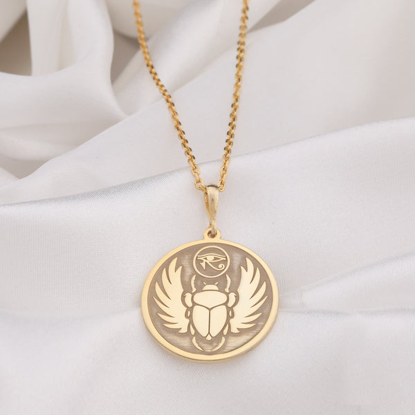 14K Solid Gold Egyptian Bug, Ancient Egypt, Silver Scarab Necklace, Horus Pendant, Protection Necklace, Scarab Necklace, Spiritual Necklace