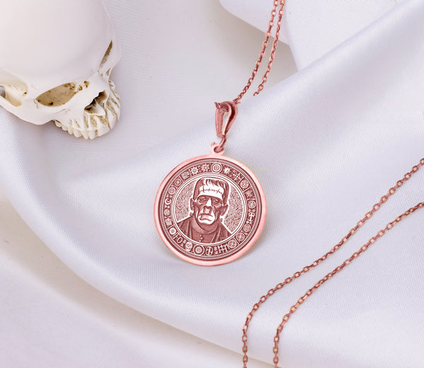 Frankenstein Pendant Necklace, Spooky Halloween Horror Jewelry • Authentic Gothic Collectible Gift for Fans, Cosplay & Unique Ghoul Style