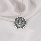 Maine Coon Cat Spirit Animal Medallion Necklaces 925 925 Sterling Silver engraved cat face pendant necklace on white fabric