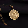 Gold Antiope and Theseus double venus necklace pendant, mythology-inspired jewelry with intricate detailing, symbolizing love, strength, and timeless passion.