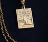 The Star Cat Tarot Card gold charm pendant, gold tarot cat charm for women, The Star Cat pendant in 14k gold, gold tarot card necklace for cat lovers, gold Star Cat tarot charm for girls,