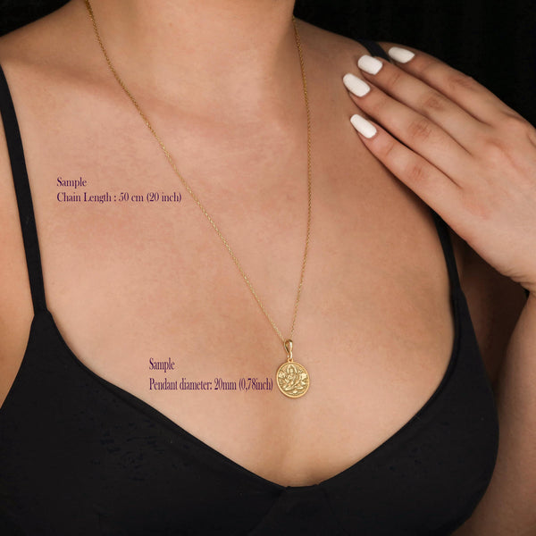 Buddhist Bodhisattva Tara Gold Pendant necklace featuring a detailed pendant of the Buddhist goddess, symbolizing compassion and protection. This luxurious piece combines spiritual significance with timeless style, perfect for those seeking meaningful jewelry.