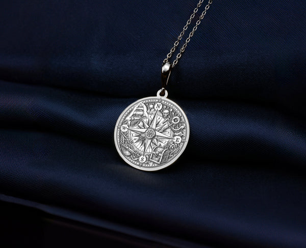 Silver Ocean Compass Necklace, Scope Charm Pendant, Personalizable Compass Necklace, Dainty Gold Scope Necklace, Voyager's Compass Pendant