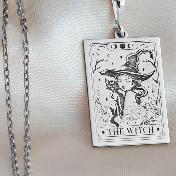 silver witch necklace with catCrystal cat pendant witchcraftVintage witch necklace with feline charmBlack cat occult necklaceWitchcraft cat pendant&quot;Magical cat charm necklace Solid gold witch necklace with hat