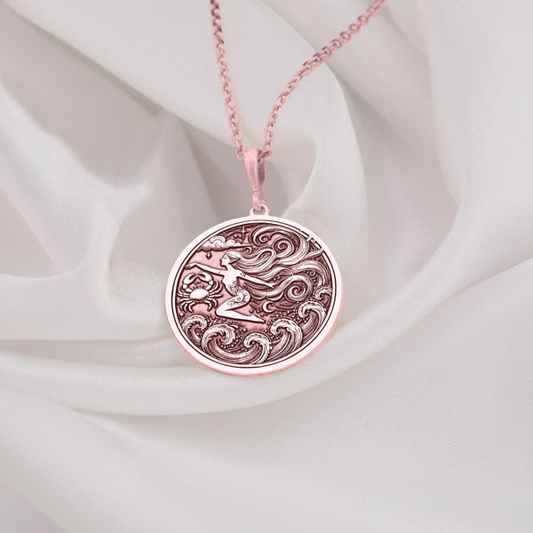 Rose Gold Plated Cancer Zodiac Necklace with celestial astrology details. A meaningful horoscope pendant, ideal for Cancer sign birthdays, astrology lovers, and celestial jewelry collectors. Unique gift for her.