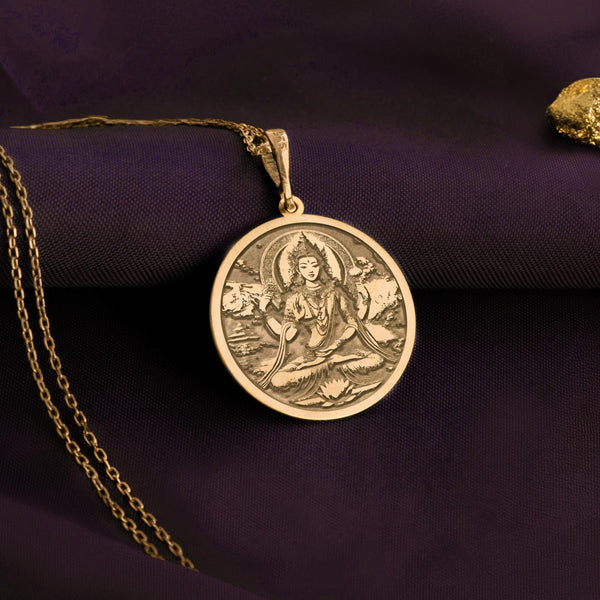 14K Gold Green Tara Necklace, Buddhist Tibetian Jewelry, Personalized Protection Amulet, Female Bodhisattva, Venerable Mother of Liberation