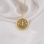 Freya Goddess Medallion Necklaces 14K 14K Gold Plated ornate face pendant necklace with circular design