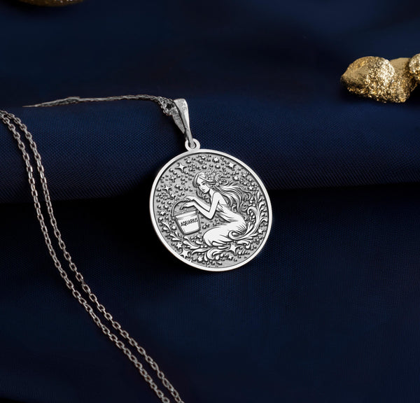 Aquarius necklace silver, designed with the Water Bearer symbol. This astrology-inspired pendant is perfect for those who love zodiac jewelry. A timeless silver piece that’s durable, stylish, and ideal for Aquarius sign lovers and astrology gifts.