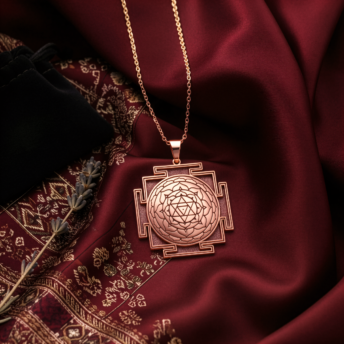 Bagalamukhi Yantra Spiritual Protection Necklace - 14K Rose Gold Plated